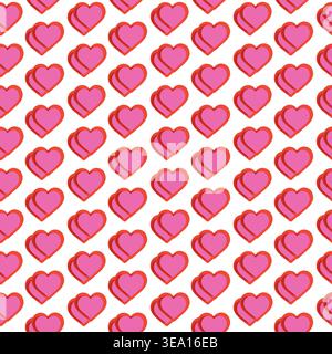 Overlapping pink hearts and red border seamless pattern background Stock Photo