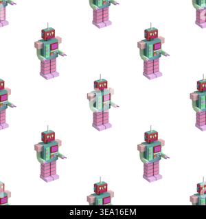 Assorted colorful retro toy robots seamless pattern background Stock Photo