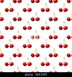 Fresh red cherries pairs repeated seamless pattern background Stock Photo