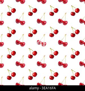 Bright red cherry pairs scattered seamless pattern background Stock Photo