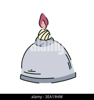 A stylized burner with a lit flame in a doodle style, laboratory equipment for experiments and research Stock Vector