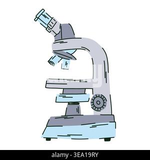 Doodle style microscope for biological and chemical research, laboratory equipment for discoveries and studies Stock Vector