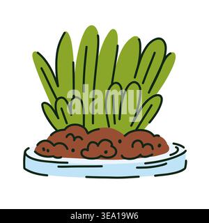 Grass sample with soil in petri dish, green sprouts on round glass for research, soil and plant research, biology lesson subject Stock Vector