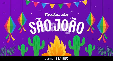 sao joao festival banner illustration in gradient style Stock Vector