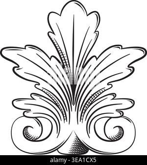 Black and white illustration of a detailed filigree made with acanthus leaves. Stock Vector