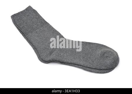Pair of gray woolen socks isolated on white Stock Photo