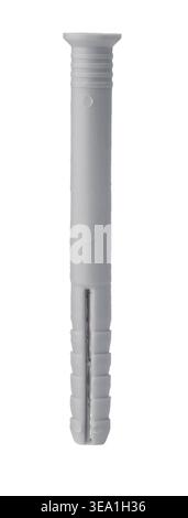 Front view of gray plastic expansion dowel isolated on white Stock Photo