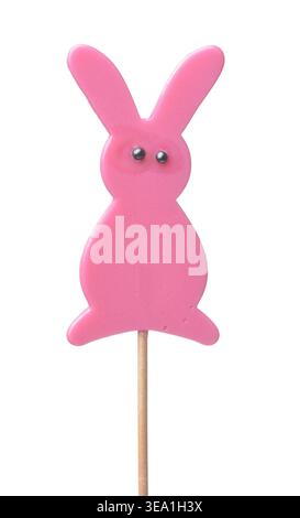 Front view of Easter pink bunny lollipop  isolated on white Stock Photo