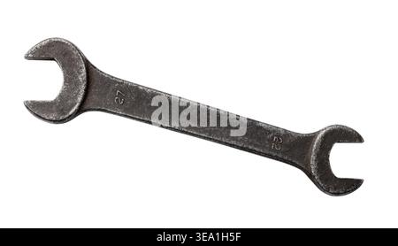 Side view of old double open end wrench isolated on white Stock Photo