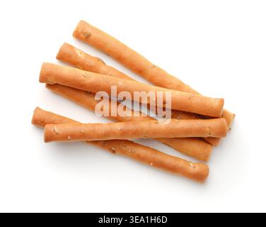 Top view of traditional italian breadsticks grissini isolated on white Stock Photo