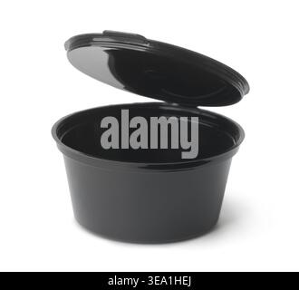 Black plastic disposable sauce cup isolated on white Stock Photo