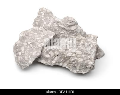 Rough pieces of concrete with aggregate stones isolated on white Stock Photo