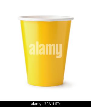 Front view of yellow disposable paper cup isolated on white Stock Photo