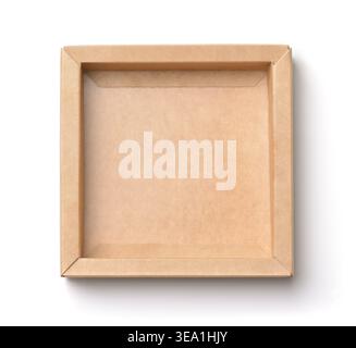 Top view of open brown square paper packaging tray isolated on white Stock Photo