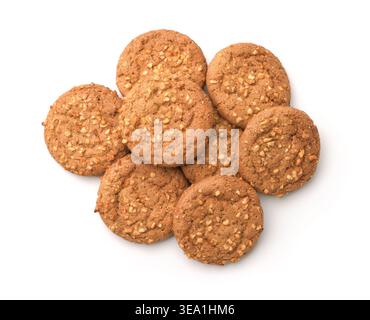 Top view of oatmeal cookies with peanut crumbs isolated on white Stock Photo