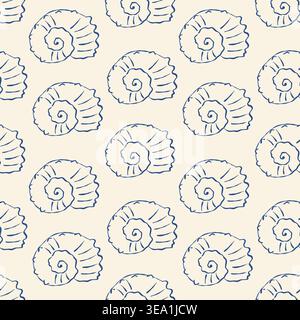 Simple line art of nautilus shells, seamless repeat pattern Stock Vector