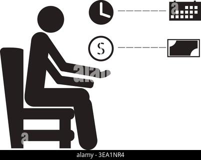 Worker waiting for salary payment while checking time and money Stock Vector