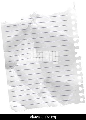 Torn corner paper piece rip with isolated scrapbook lined grid. Old letter angle template from striped copybook sheet with crumpled wrinkled notebook Stock Vector