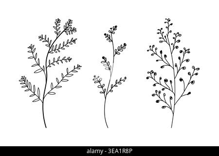 Handdrawn natural lined leaf design, abstract botnical desing, floral elements Stock Vector