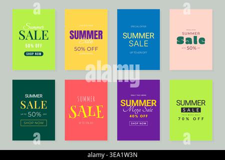 Summer sale banner collection with discount typography vector illustration. Stock Vector