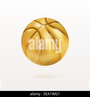 Gold basketball ball. 3d golden balls, basketball player sport trophy winner realistic prize champion championship award american tournament achievement exact vector illustration original artwork Stock Vector