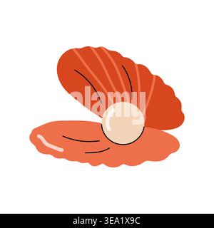 Orange oyster with white pearl cartoon vector on white background flat Stock Vector