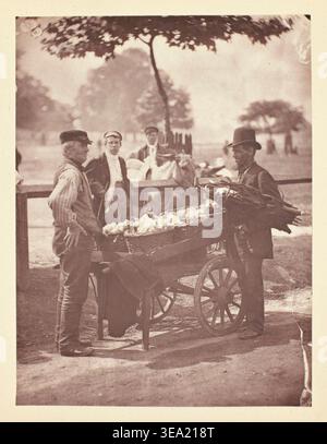 Mush-Fakers and Ginger-Beer Makers by John Thomson and Adolphe Smith, 1881, street vendors with handcart displaying goods in a park setting with onlookers Stock Photo