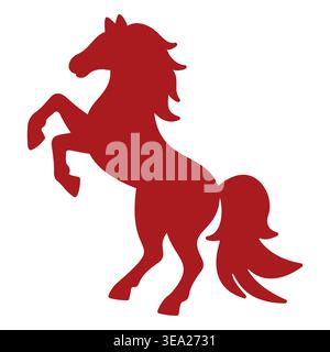 Rearing red horse silhouette. Powerful stallion standing on hind legs, isolated on white background. Vector illustration Stock Vector