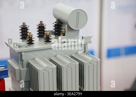The transformer is surrounded by a white background Stock Photo