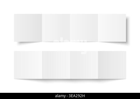 Vector white blank square double gate fold opened on white background. Trifold, leaflet, brochure, booklet, flyer or invitation card mockup. Mock up f Stock Vector