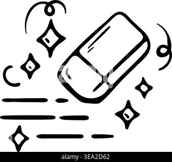 AI smart eraser icon for auto correction and image background removal. Hand drawn doodle illustration of a magic rubber cleaning content with sparkles Stock Vector