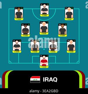 Iraq Football Team Starting Lineup Formation for 2026 Tournament Match Strategy Presentation in Stylized Vector Stock Vector
