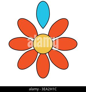 Cartoon orange flower yellow center blue outcast single petal Stock Vector