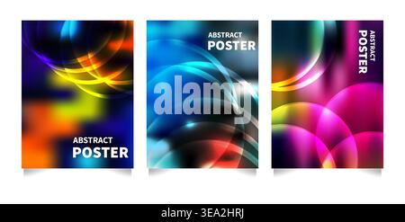 Abstract Colorful Geometric Vector Posters Templates with Glowing Lens Flare and Bokeh Backgrounds for Business Brochures and Digital Marketing Covers Stock Vector