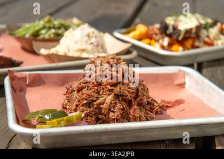 Shredded lamb at Micklethwait Barbecueat Micklethwait Barbecue, Austin, Texas, April 18, 2025. (Photo by John Anderson) Stock Photo