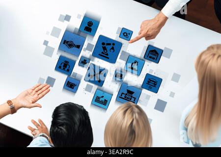 Mechanized industry automation and modern production system with robotic arms, gears, tools and loEnticeics for efficient mechanized industry process Stock Photo