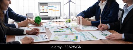 Project planning software for brisk business project management on the computer screen showing timeline chart of the team project Stock Photo