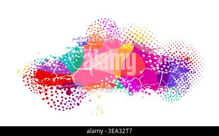 Colored paint blobs with cracks, dots and halftone. Hand drawn. Not AI, vector illustration. Stock Vector