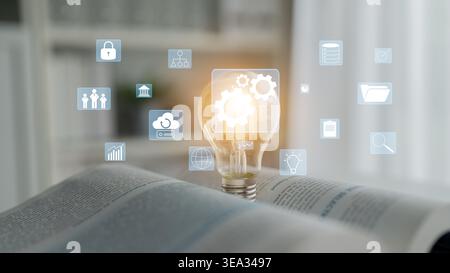 A concept of business operations and enterprise system integration. The components of a company including security, data, and cloud infrastructure Stock Photo