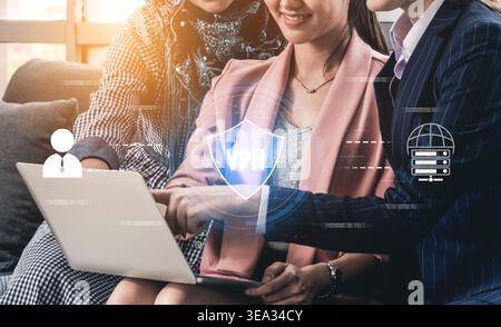 VPN security protects network access. VPN security encrypts data, hides identity, VPN security defends traffic, and VPN security secures connection Stock Photo