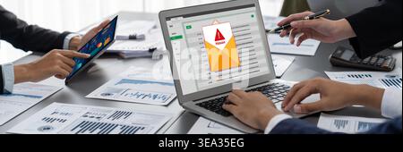 Cyber attacking concept. Malware alert showing on computer screen display scam and threat detection on computer system or online server to be removed Stock Photo
