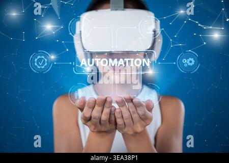 Explore the intersection of automation and business management through advanced AI technology and virtual reality, enhancing user experience and Stock Photo
