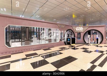 Singapore - December 9, 2025: Robotic book retrieval system and entrance at Singapore's first Star Wars pop-up library in Changi International Airport Stock Photo