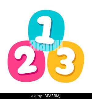 Cute cartoon 123 numbers icon, bright flat vector illustration. Children education, preschool toy, school logo. Stock Vector