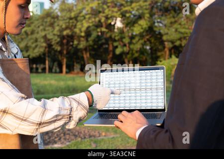 Accounting software on computer screen showing financial statement spreadsheets and account balance of corporate business offer accountant a fine Stock Photo