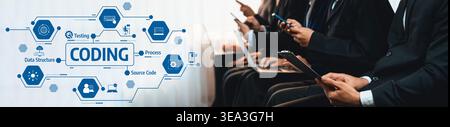 Asian job applicant in identical formal wear sitting in waiting room for job interview. Office worker or business people working in cramped room Stock Photo