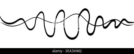 Curly one line ornament with many tight loops like a spring. Continuous black stroke creates playful tangle for underline accents, logo details and whimsical page dividers on white background. Stock Vector