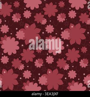 This seamless design showcases a repeating arrangement of stylized flowers in various shades of red and pink. Stock Vector