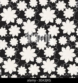 This elegant seamless floral pattern features stylized white and cream flowers of various sizes. Stock Vector