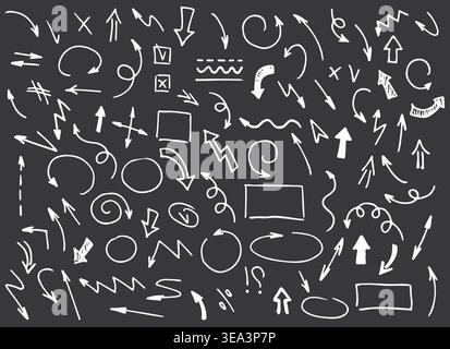 Trendy hand drawn arrow set for social media content creation. Includes dynamic arrows for highlighting, pointing and emphasizing elements in posts, s Stock Vector